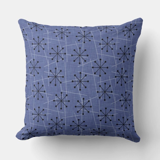 Atomic Starbursts on Blue | Mid-Century Modern Cushion (Front)