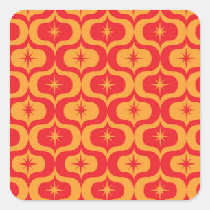 Atomic Starbursts on Red and Orange Ogee Pattern Square Sticker