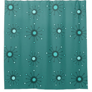 Atomic Starbursts Teal Shower Curtain
