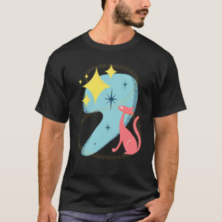 Atomic Stargazing Cat in Mid Century Modern Style T-Shirt