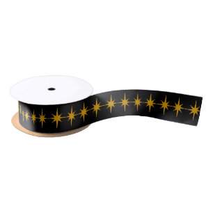 Atomic Stars Gold Mustard and Black Satin Ribbon