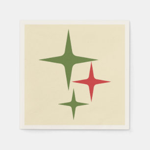 Atomic Stars Midcentury Retro Christmas Red Green  Napkin