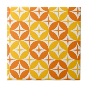 Atomic Stars on Mid Century Orange Circles  Ceramic Tile