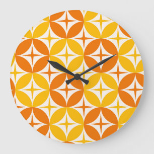 Atomic Stars on Mid Century Orange Circles Large Clock
