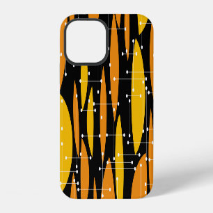 Atomic style, black orange geometric pattern. iPhone 12 case