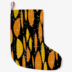 Atomic style, black orange geometric pattern. small christmas stocking