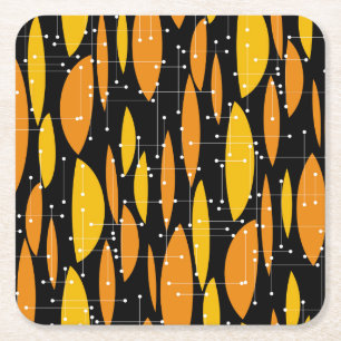 Atomic style, black orange geometric pattern. square paper coaster