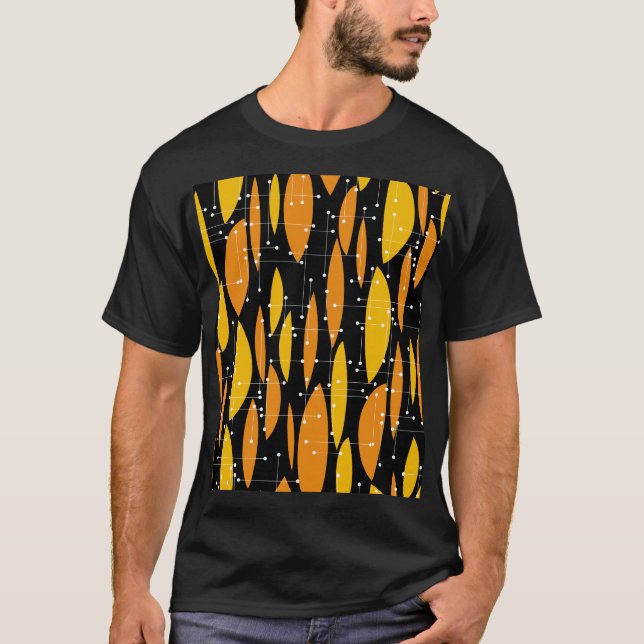 Atomic style, black orange geometric pattern. T-Shirt (Front)