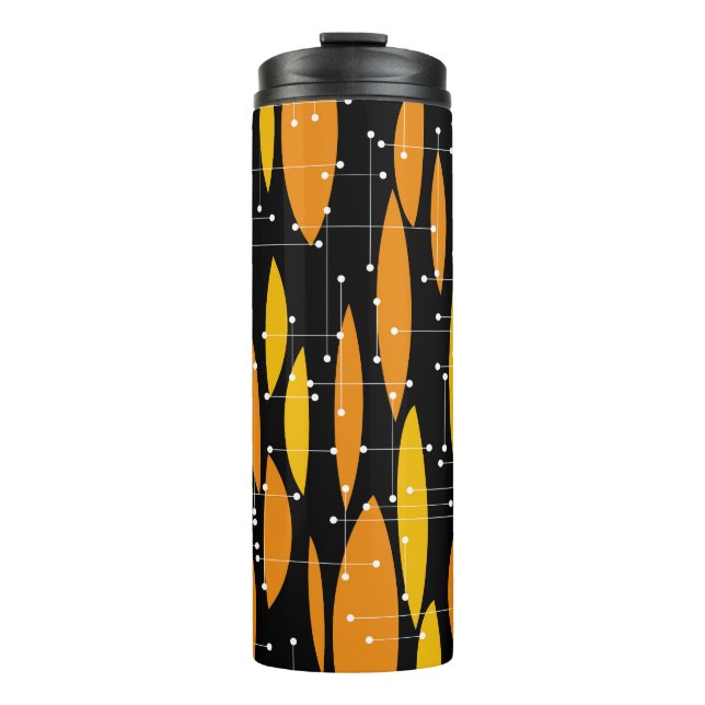 Atomic style, black orange geometric pattern. thermal tumbler (Front)