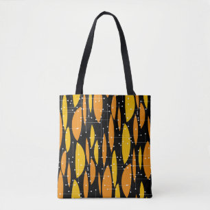 Atomic style, black orange geometric pattern. tote bag