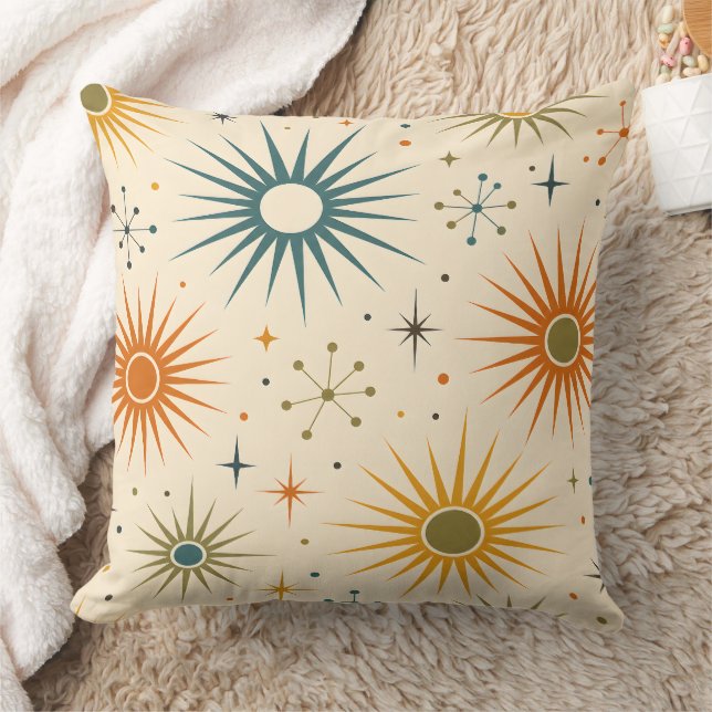 Atomic Sunburst Mid-Century Modern Throw Pillow (Blanket)
