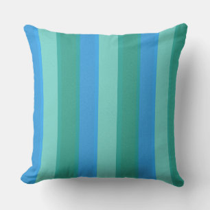 Atomic Teal and Turquoise Stripes Outdoor Pillow