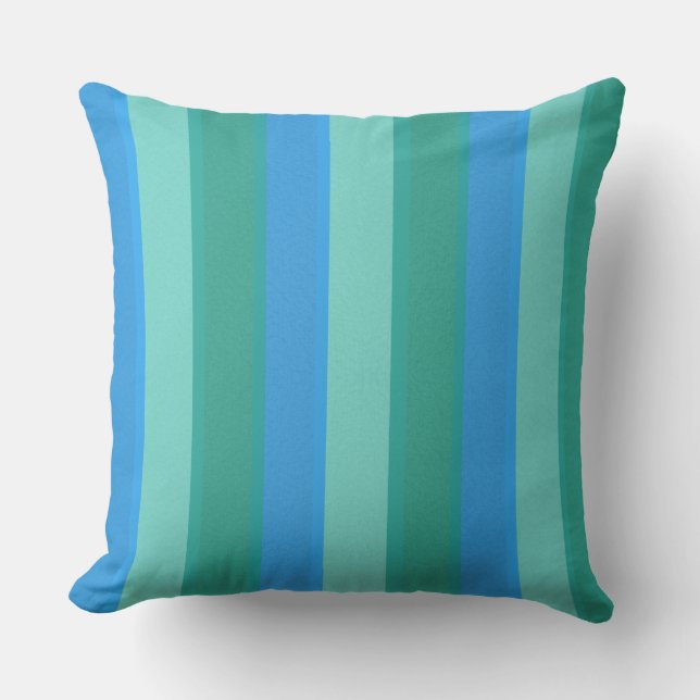 Atomic Teal and Turquoise Stripes Outdoor Pillow (Front)