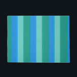 Atomic Teal & Turquoise Stripes Door Mat<br><div class="desc">This Atomic Teal and Turquoise Stripes Door Mat pattern is styled after classic, mid century modern, upholstery fabric, with simulated nubby texture. The retro wide and thin stripes alternate in shades of teal, turquoise, and vibrant, sky blue. The tranquil colours might remind you of a day at the beach, but...</div>