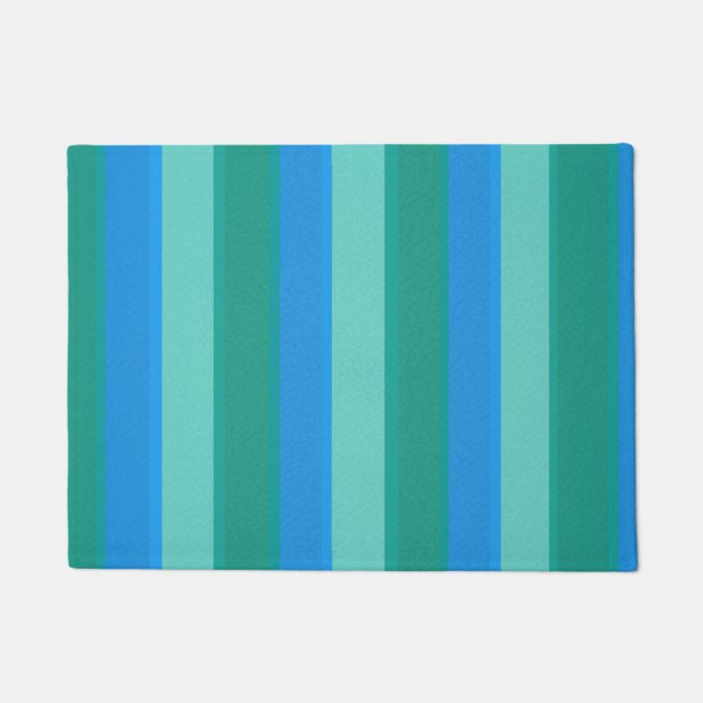 Atomic Teal & Turquoise Stripes Door Mat (Front)