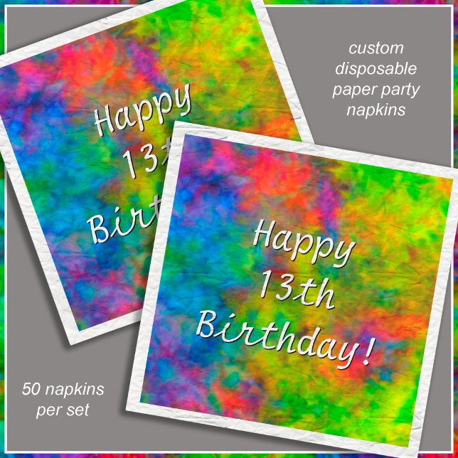 [Atomic Tie-Dye] Psychedelic Rainbow Colours Paper Napkin (Customize the text for your event. )
