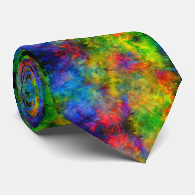 [Atomic Tie-Dye]  Psychedelic Rainbow Colours Tie (Rolled)