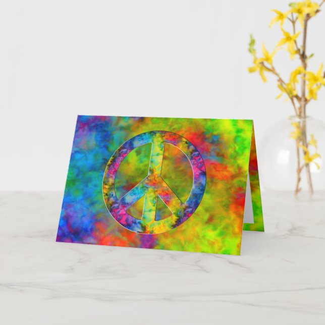 [Atomic Tie-Dye] Rainbow Colours Peace Sign Symbol Card (Yellow Flower)