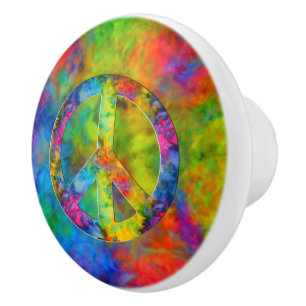 [Atomic Tie-Dye] Rainbow Colours Peace Sign Symbol Ceramic Knob