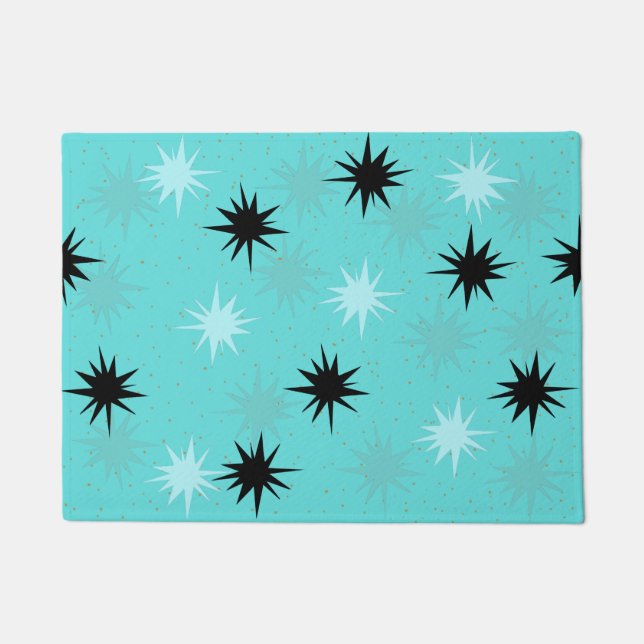 Atomic Turquoise Starbursts Door Mat (Front)