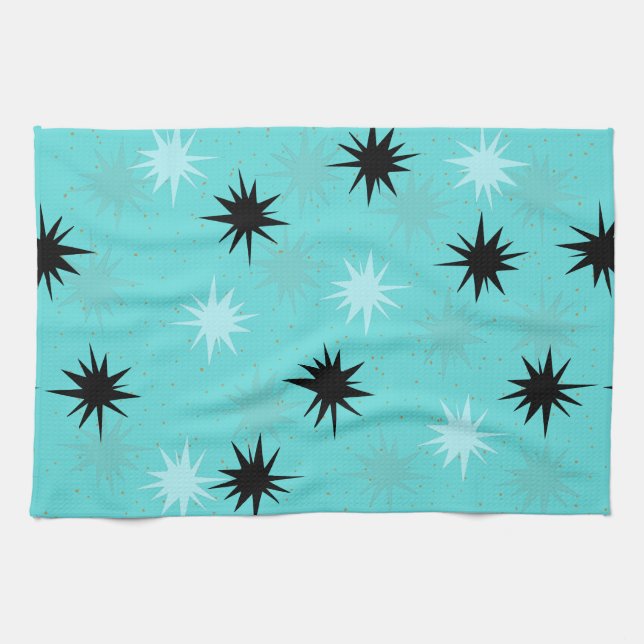 Atomic Turquoise Starbursts Kitchen Towel (Horizontal)