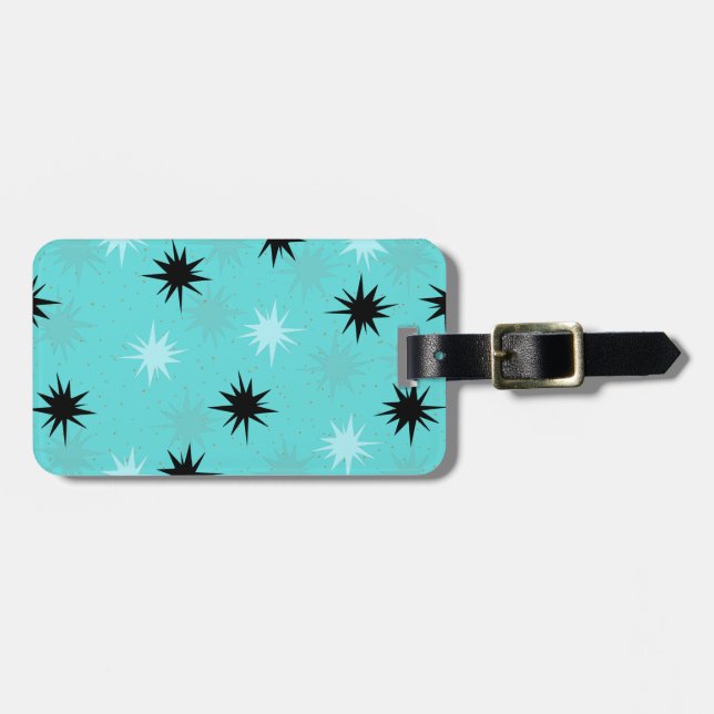 Atomic Turquoise Starbursts Luggage Tag (Front Horizontal)