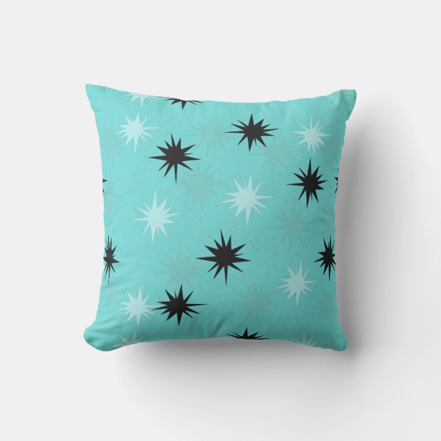 Atomic Turquoise Starbursts Outdoor Pillow (Front)