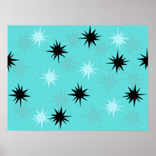 Atomic Turquoise Starbursts Poster