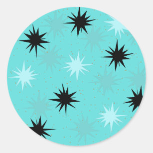 Atomic Turquoise Starbursts Round Stickers