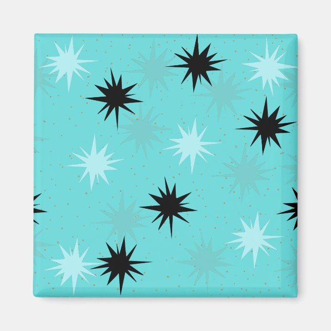 Atomic Turquoise Starbursts Square Magnet (Front)