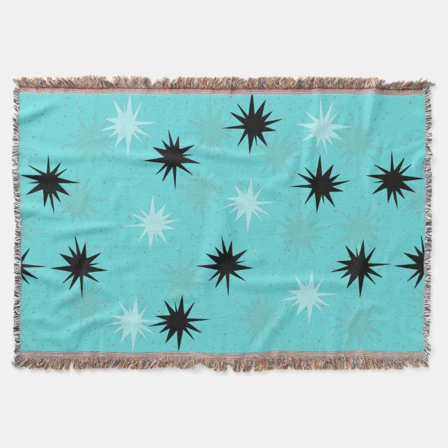 Atomic Turquoise Starbursts Throw Blanket (Front)