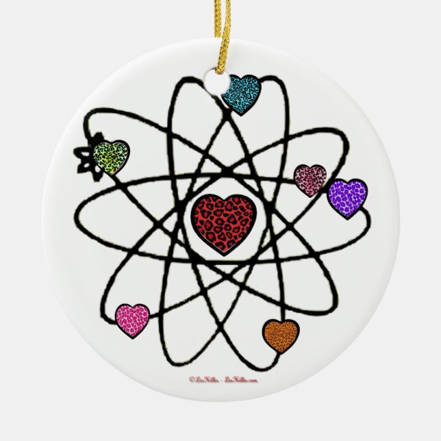 Atomic Valentine Leopard Print Hearts Ceramic Ornament (Front)