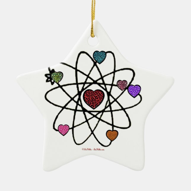 Atomic Valentine Leopard Print Hearts Ceramic Tree Decoration (Front)