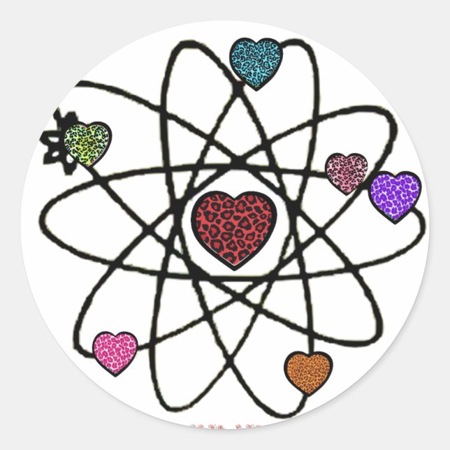 Atomic Valentine Leopard Print Hearts Classic Round Sticker (Front)