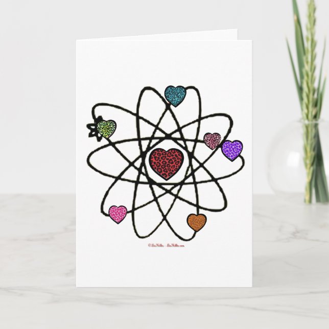 Atomic Valentine Leopard Print Hearts Holiday Card (Front)