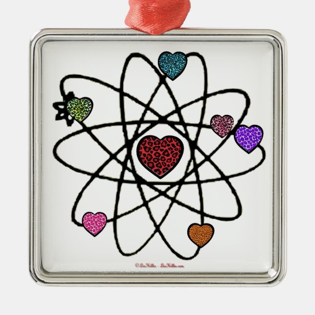 Atomic Valentine Leopard Print Hearts Metal Tree Decoration (Front)