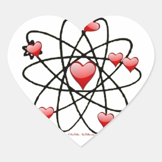 Atomic Valentine Red Hearts Heart Sticker (Front)