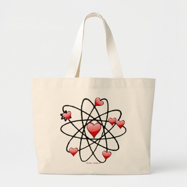 Atomic Valentine Red Hearts Large Tote Bag (Front)