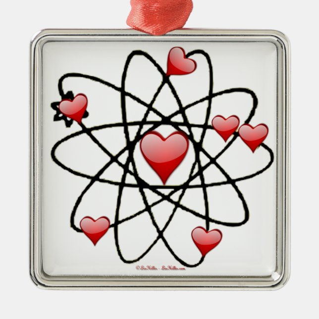 Atomic Valentine Red Hearts Metal Ornament (Front)