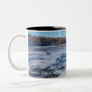 Atop cliff overlooking frozen mississippi river Two-Tone coffee mug