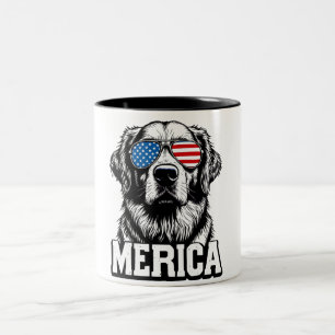 atriotic Golden Retriever Two-Tone Coffee Mug