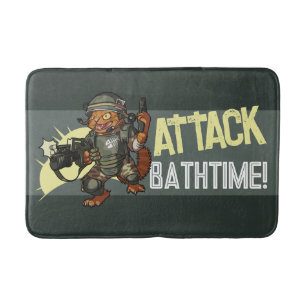 Attack Bathtime! Sci-fi Marine Ginger Cat Cartoon Bath Mat