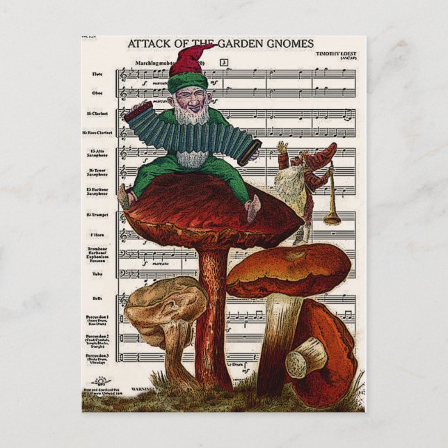"Attack of the Garden Gnomes" Postcard (Front)