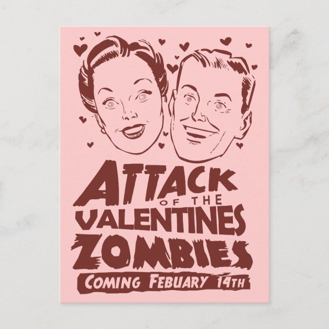 Attack of the Valentines Zombies Holiday Postcard (Front)