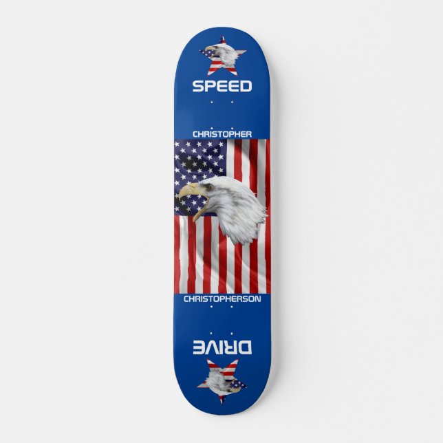 Attacking Eagle, The American Flag, Patriotic Skateboard (Front)