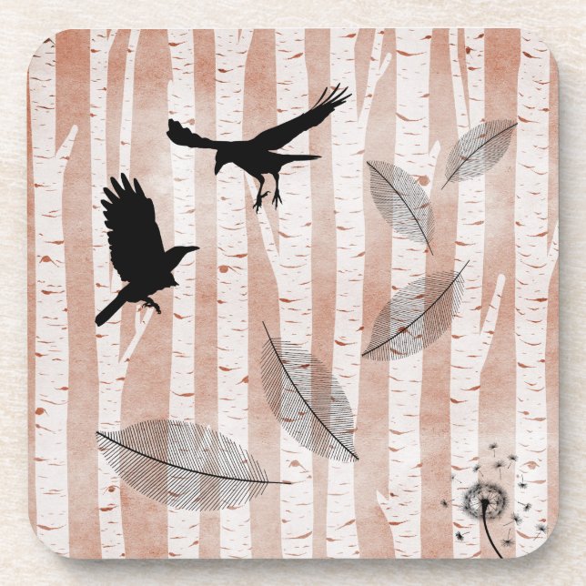 Attempted Murder of Crows in White Birch Forest  Coaster (Front)