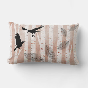 Attempted Murder of Crows in White Birch Forest Lumbar Cushion
