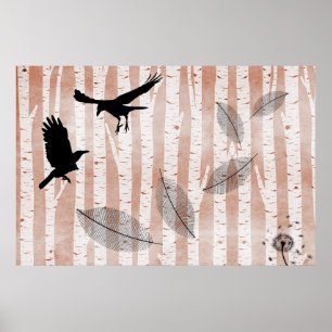 Attempted Murder of Crows in White Birch Forest Poster