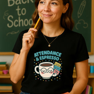 Attendance & Espresso; Cute Teacher Coffee & Name T-Shirt