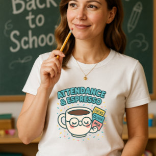 Attendance & Espresso; Funny Teacher Coffee T-Shirt